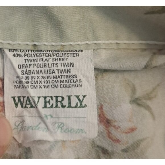 Waverly Garden Room Twin Flat Sheet Carolina Magnolia Ruffled Green Floral - Picture 5 of 6